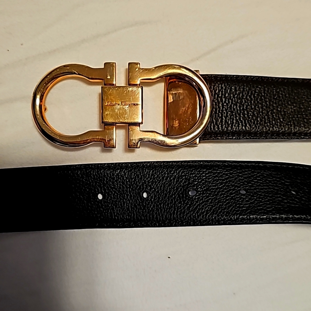 Ferragamo reversible gold belt brown and black